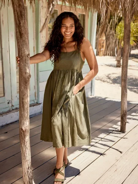 Sukienka midi z organicznego lnu Green