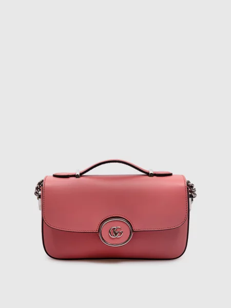 Шкіряна сумка крос-боді з металевим логотипом Gucci рожева