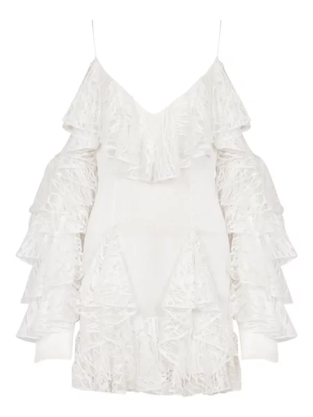 Rochie mini Balmain cu volane de costum alb