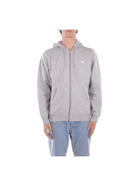 New Balance Bluzy Mężczyzna L Bluza z Kapturem i Zamkiem Logo Przód szary