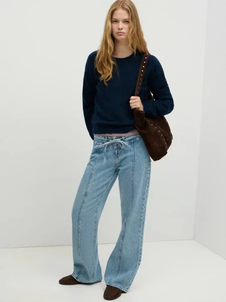 Sweter z prążkowanym kołnierzem Teen L MANGO TEEN granatowy