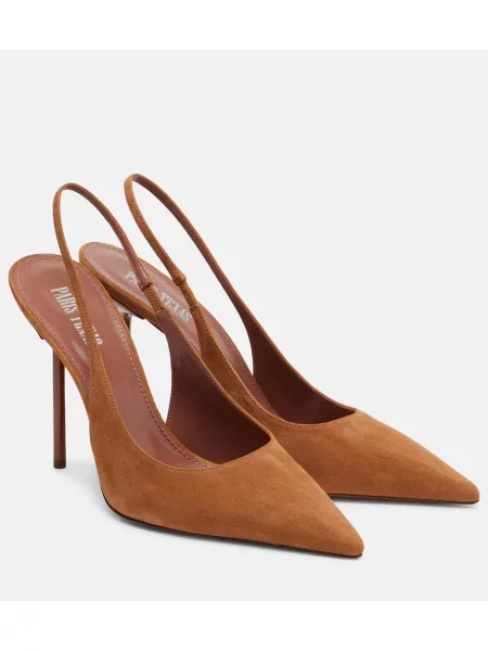 Pantofi cu toc Paris Texas din piele de căprioară slingback maro