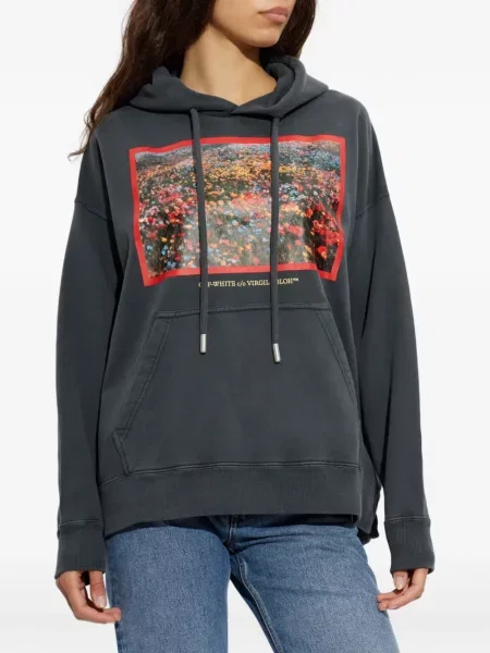 Hanorac cu glugă Off-white cu imagine alb