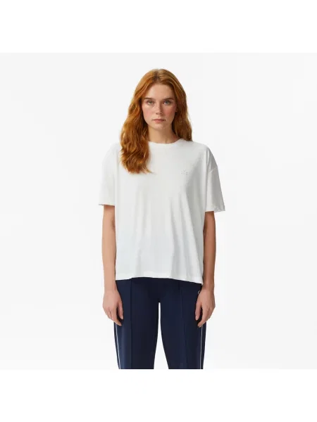 Lacoste T-Shirt Z Okrągłym Dekoltem Relaxed Fit biały