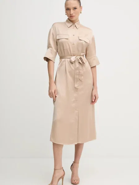 Marc Aurel sukienka beżowy midi prosta brązowa