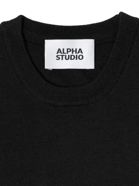 Pulover Alpha Studio de lână cu decolteu rotund negru