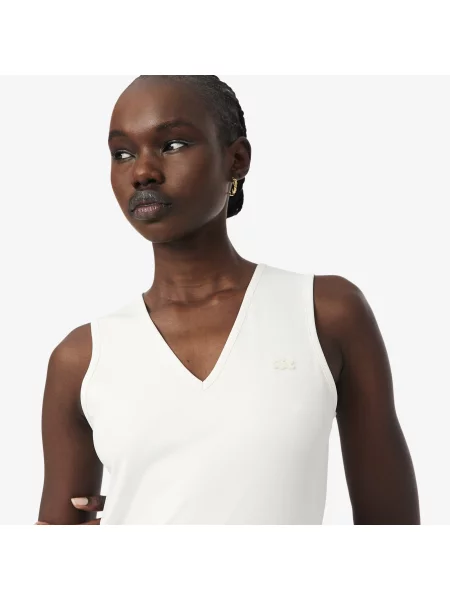 Lacoste Sukienka Z Dekoltem V Bez Rękawów Regular Fit biała