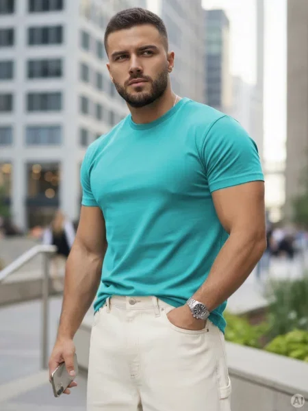 T-shirt basic turkusowy Dstreet