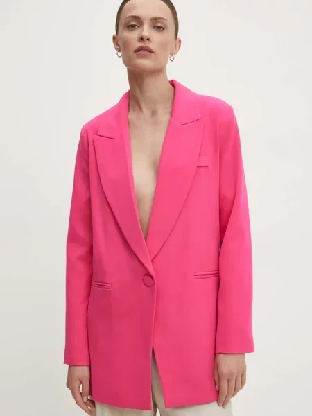 Сако Answear Lab с едно копче с изчистен дизайн розово