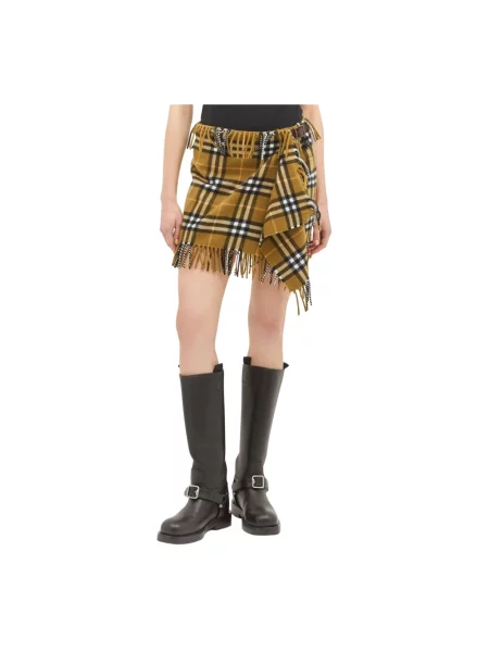 Spódnica mini Burberry z frędzli z kaszmiru asymetryczna żółta