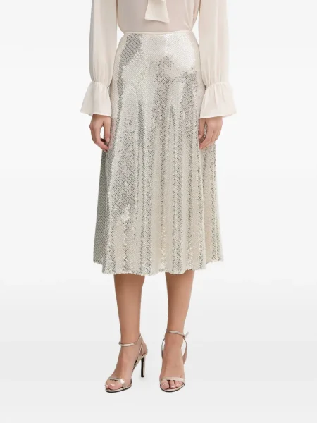 Fustă midi Oui cu paiete până la genunchi argintiu