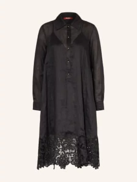 Max Mara Studio Sukienka Koszulowa Mela Z Koronką Ażurową schwarz czarna
