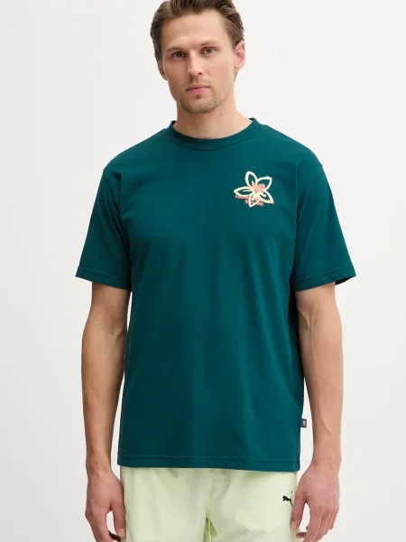 New Balance T-shirt z bawełną Boston zielona