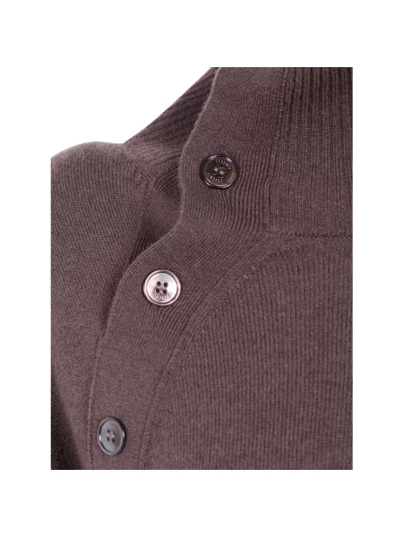 Lniany sweter z golfem Seventy brązowy
