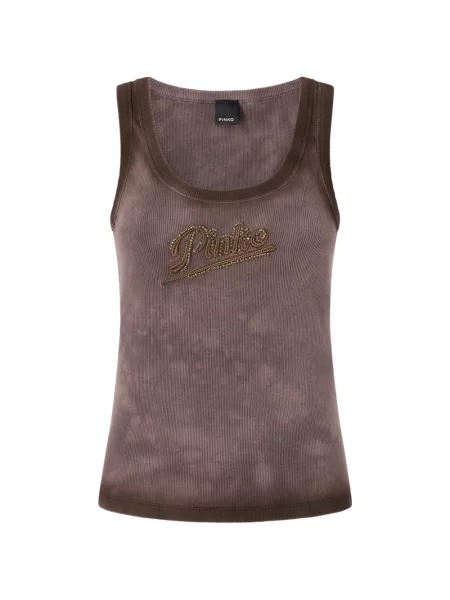 Top Pinko fără mâneci cu mărgele cu nervuri maro