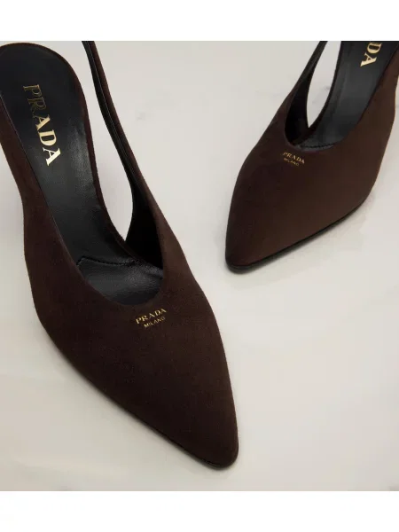 Pantofi cu toc Prada din piele de căprioară slingback maro