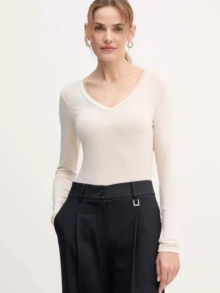 Блуза с дълги ръкави с кашмир United Colors of Benetton бежово