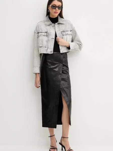 IRO spódnica skórzana midi prosta czarny