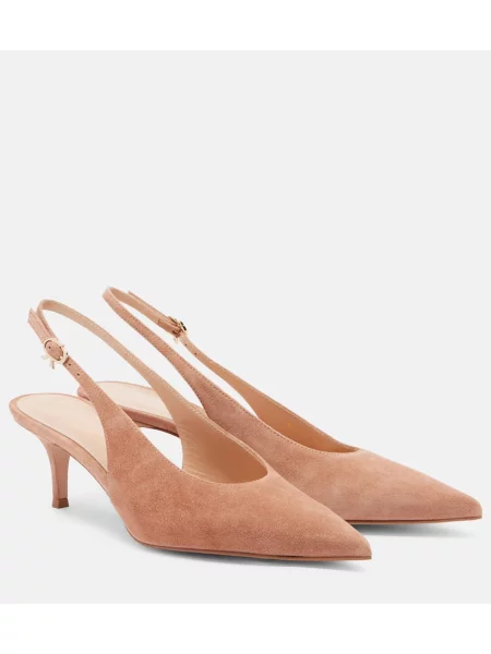 Pantofi cu toc Gianvito Rossi din piele de căprioară slingback roz