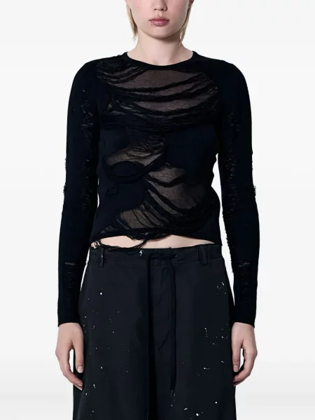 Pulover Mm6 Maison Margiela zdrențuiți cu decolteu rotund negru