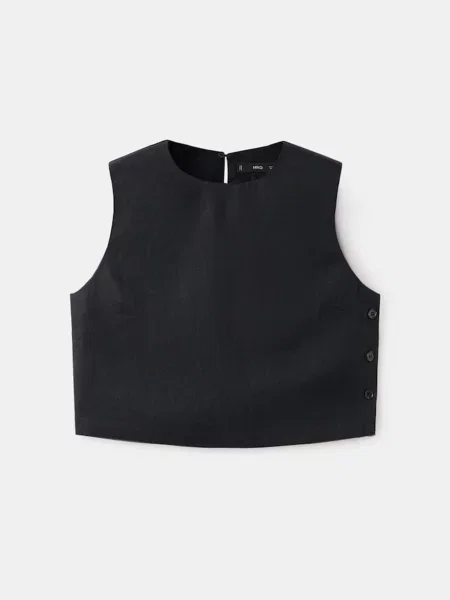 Лляний Топ MANGO чорний