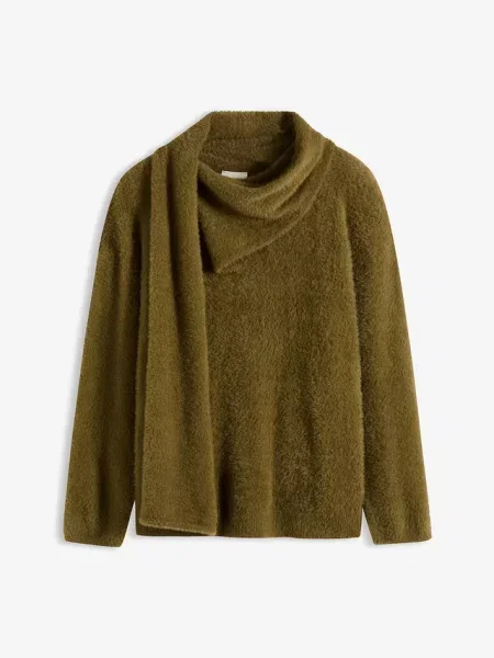 Sweter oversize z szalem zielony