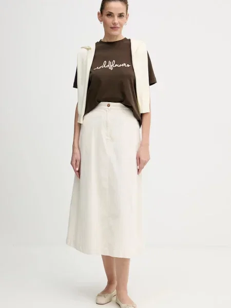 Спідниця United Colors of Benetton midi розкльошена бежевий