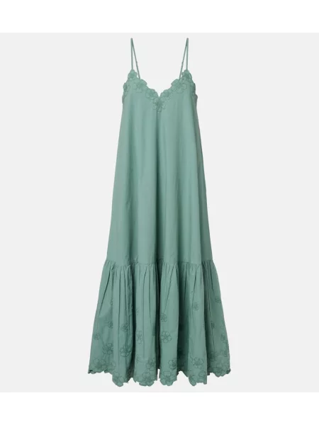 Rochie midi Juliet Dunn cu broderie până la genunchi din poplin verde