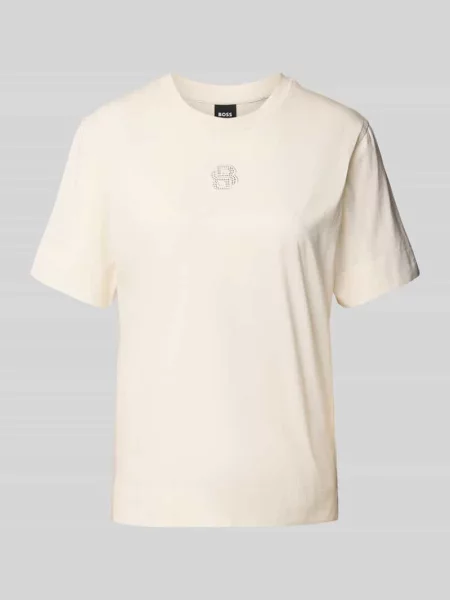 T-shirt o kroju regular fit z obszyciem kamieniami stras Boss biała