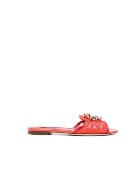 Klapki Dolce And Gabbana koronkowe czerwone