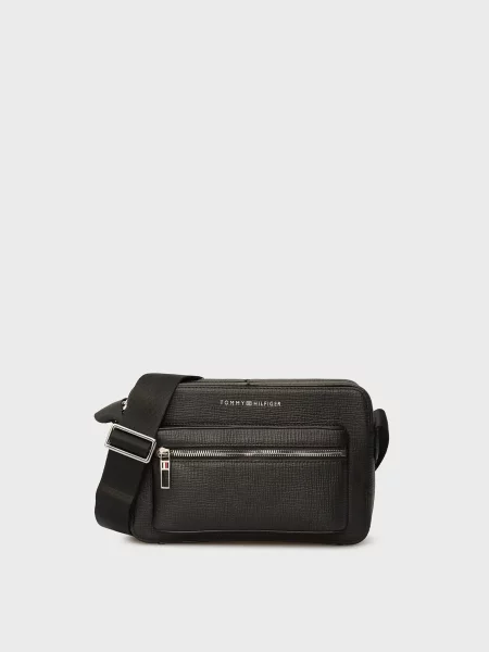 Кожаная сумка Tommy Hilfiger в деловом стиле черная