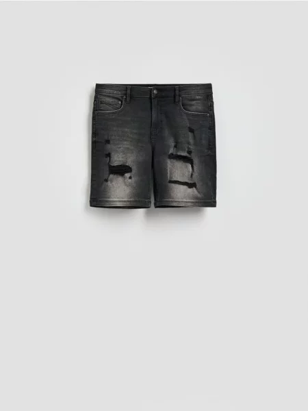 Reserved Pantaloni scurți din denim cu rupturi negru