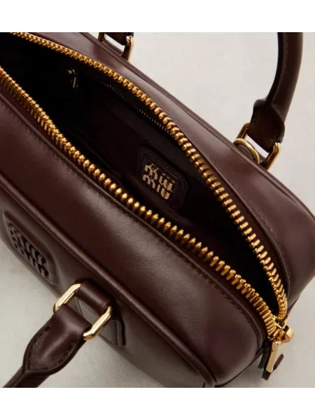 Geantă shopper Miu Miu din piele maro