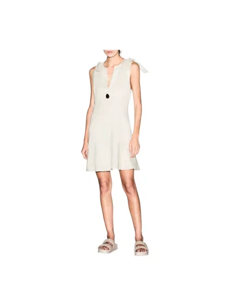 Lniana sukienka Armani Exchange beżowa