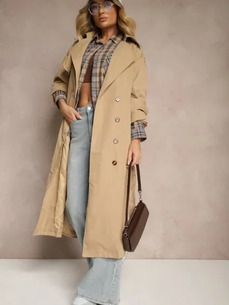 Trenci Lung cu și Centură Dennime bej