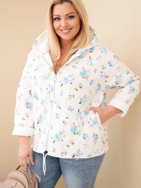 Geacă Kesi Włoski cu model floral alb