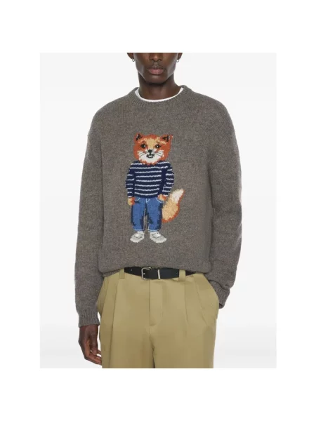 Sweter Maison Kitsune wełniany szary