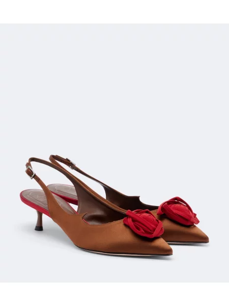 Pantofi cu toc Roger Vivier din satin slingback roz