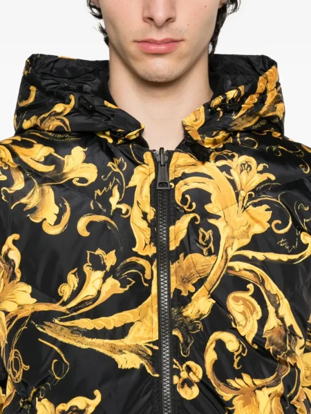 Geacă de blugi Versace Jeans Couture cu glugă cu imagine negru