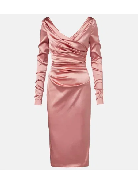 Rochie midi Dolce&gabbana din satin drapată până la genunchi roz