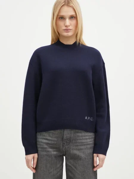 A.P.C. pulover de lână Pull Esther femei bleumarin