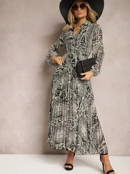 Rochie bej-negru evazată cu Blerore negru