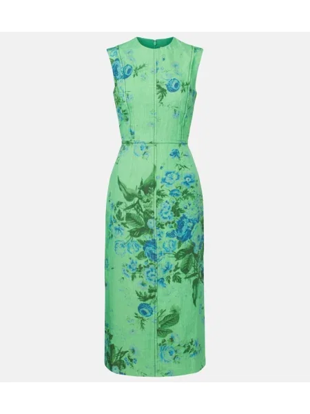 Rochie midi Erdem de in cu model floral până la genunchi verde
