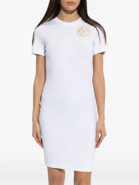 Kratak odgovarati traper haljina Versace Jeans Couture s autogramom bijela