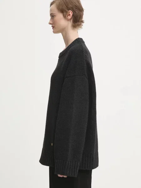 Sweter Ganni wełniany chunky szary