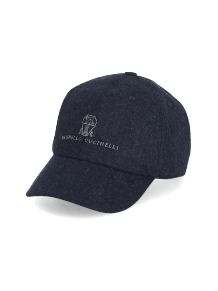Czapka z daszkiem Brunello Cucinelli wełniana z logo niebieska