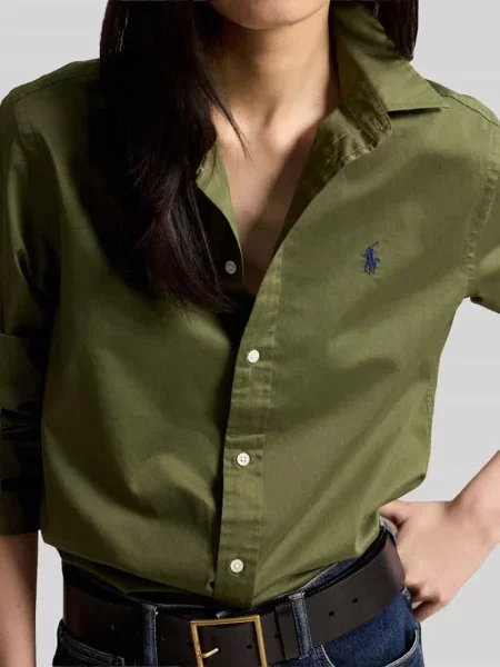 Bluzka koszulowa o kroju relaxed fit z czystej bawełny Polo Ralph Lauren zielona