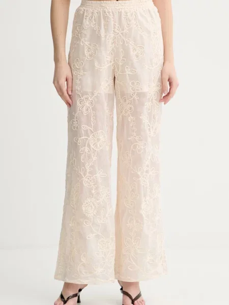 Twinset pantaloni pentru femei cu lyocell bej