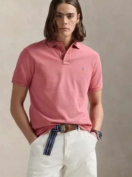 Тениска с яка Polo Ralph Lauren с изчистен дизайн синьо