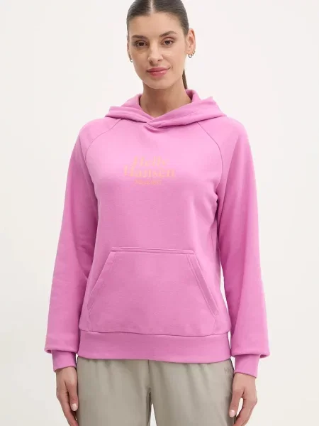 Суичър с качулка Helly Hansen с качулка с апликация розово